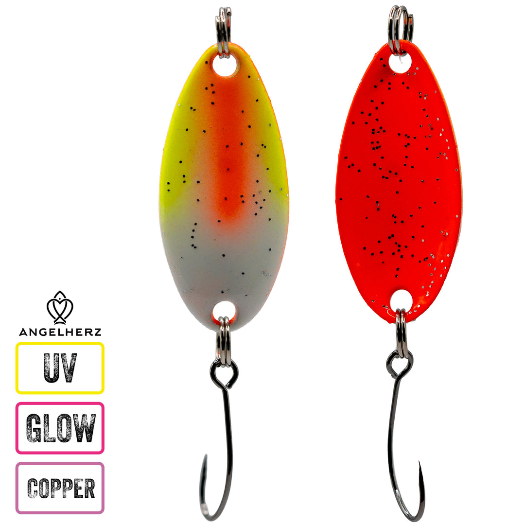Angelherz® ColorDrop – Premium UV & Glow Forellen Spoon (2,5g / 3,5g)
