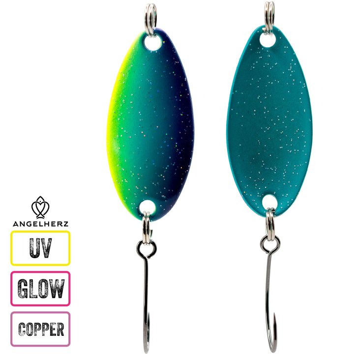 Angelherz® ColorDrop – Premium UV & Glow Forellen Spoon (2,5g / 3,5g)