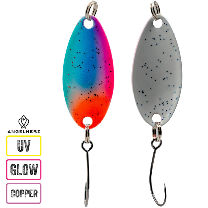 Angelherz® ColorDrop – Premium UV & Glow Forellen Spoon (2,5g / 3,5g)