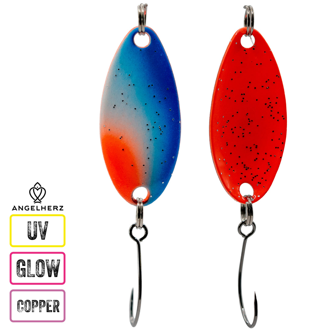 Angelherz® ColorDrop – Premium UV & Glow Forellen Spoon (2,5g / 3,5g)