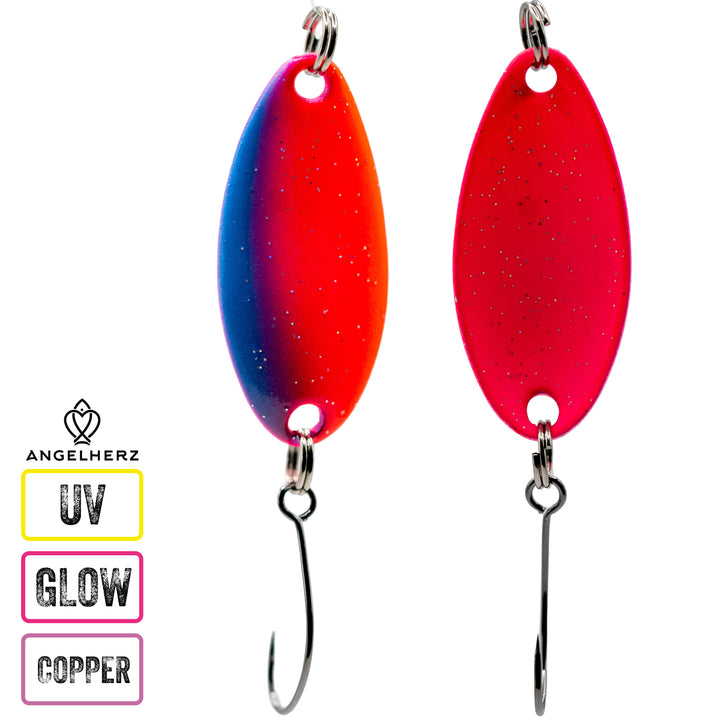 Angelherz® ColorDrop – Premium UV & Glow Forellen Spoon (2,5g / 3,5g)