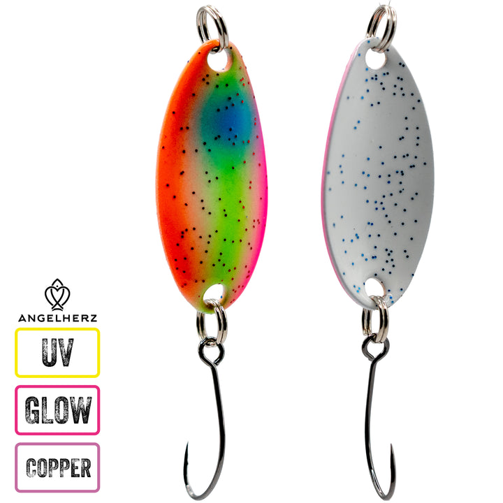 Angelherz® ColorDrop – Premium UV & Glow Forellen Spoon (2,5g / 3,5g)