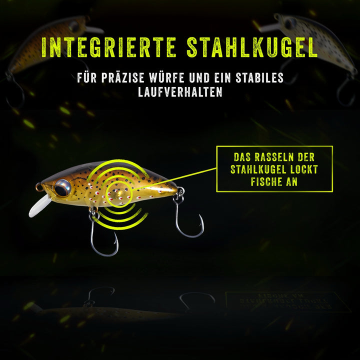 Angelherz® Heavy Minnow Box – UV-aktive Forellenköder mit Rassel