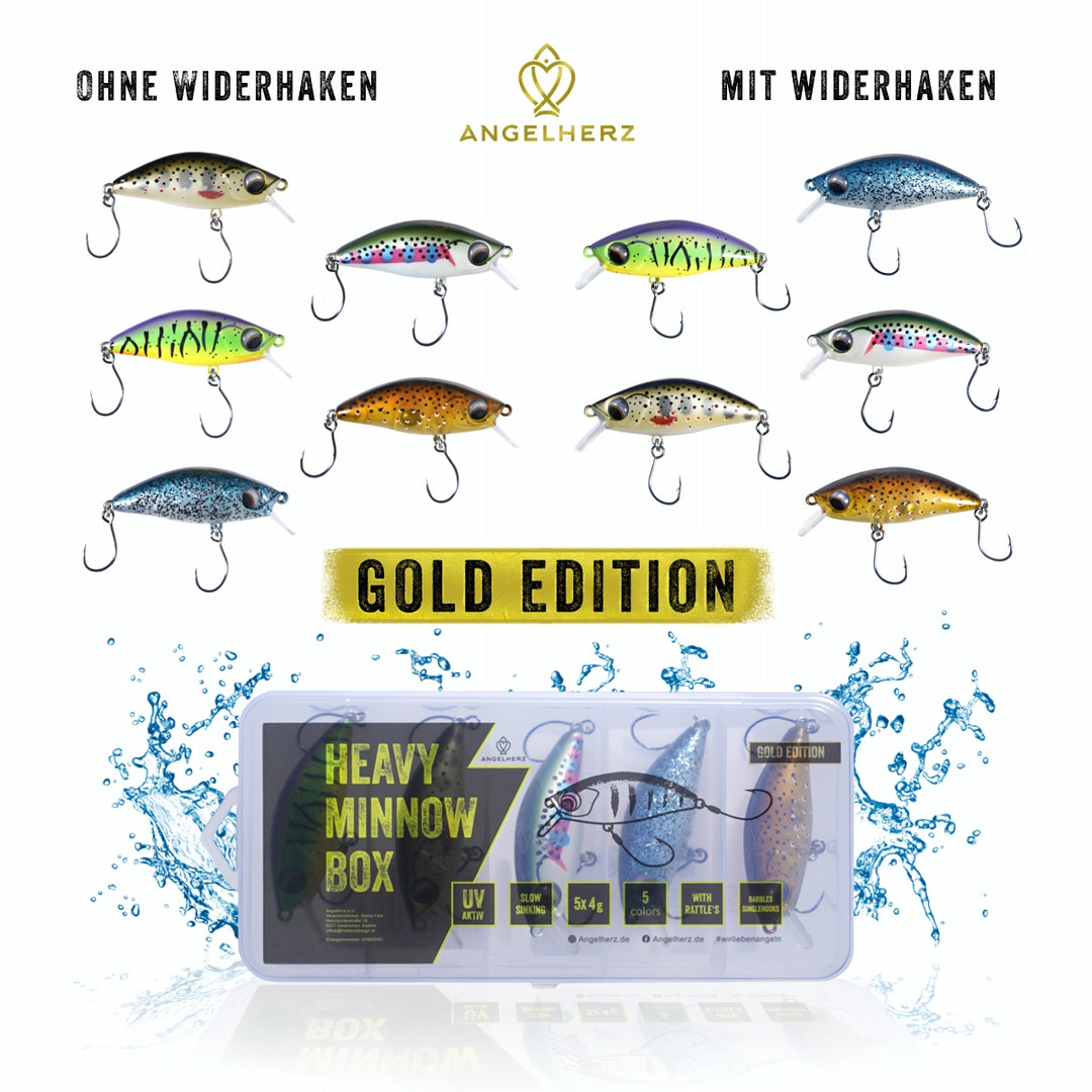 Angelherz® Heavy Minnow Box – UV-aktive Forellenköder mit Rassel