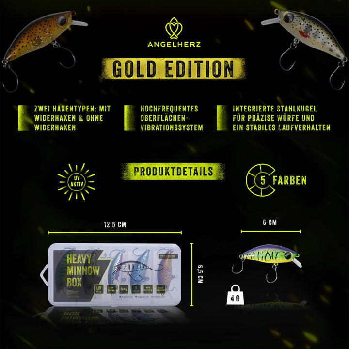 Angelherz® Heavy Minnow Box – UV-aktive Forellenköder mit Rassel
