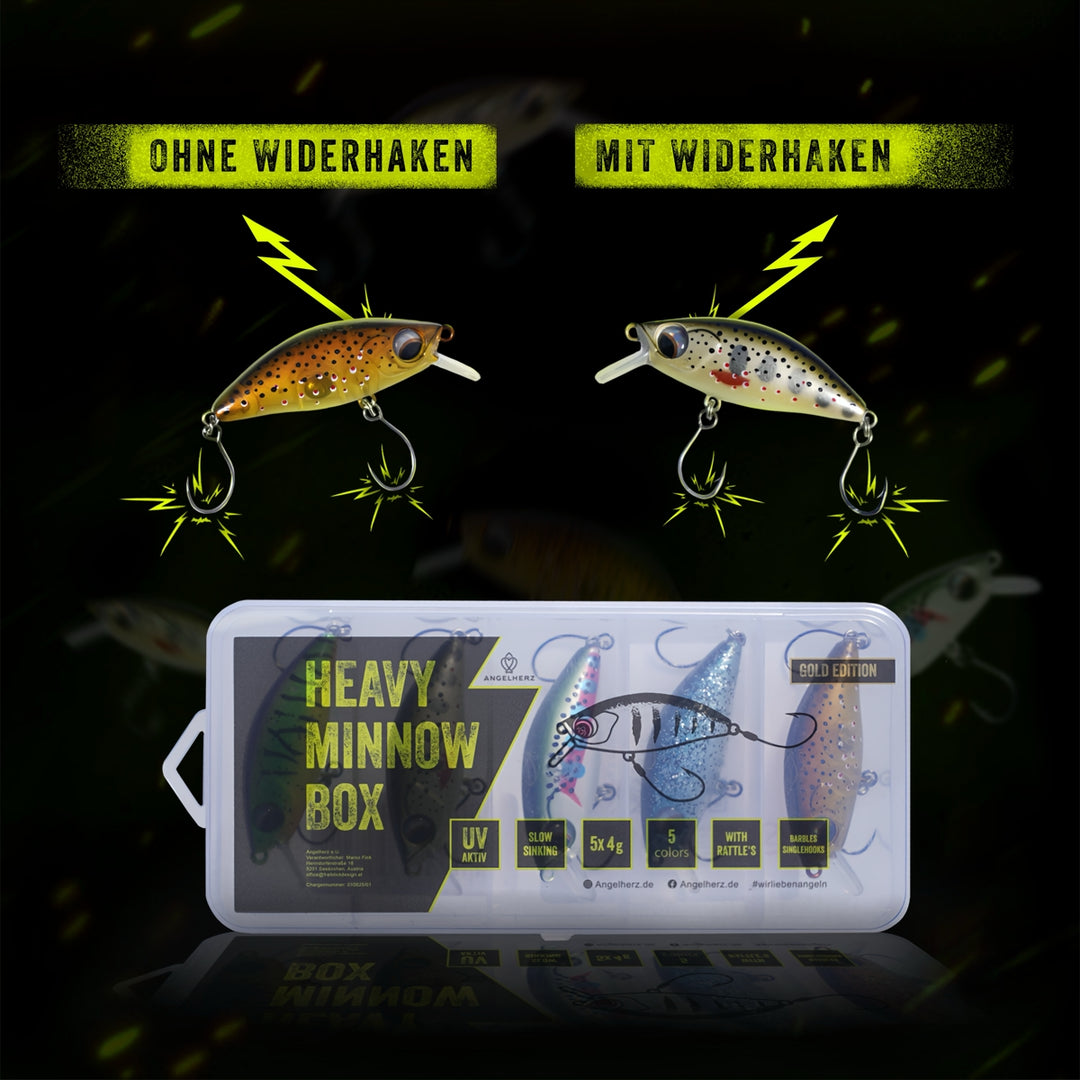 Angelherz® Heavy Minnow Box – UV-aktive Forellenköder mit Rassel