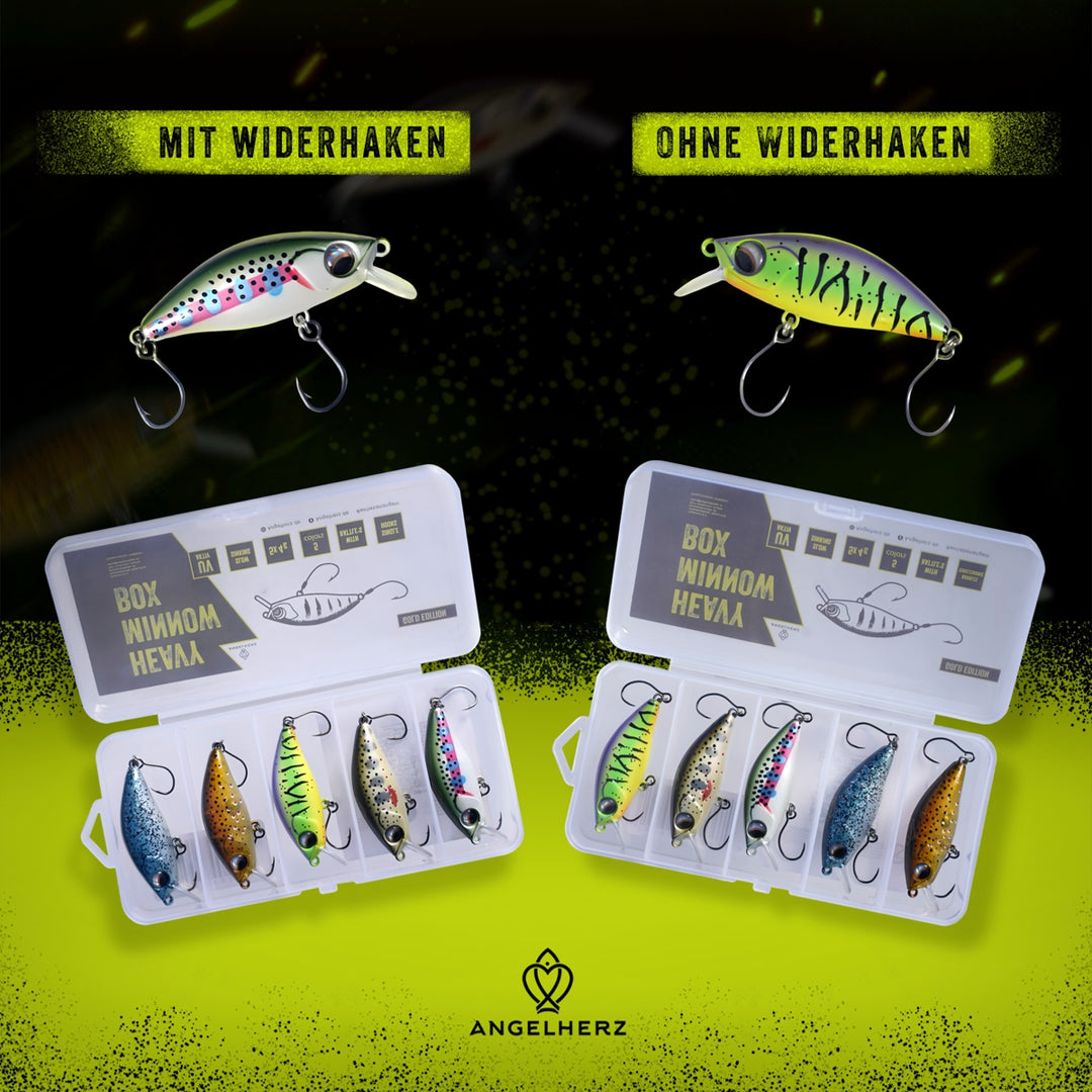 Angelherz® Heavy Minnow Box – UV-aktive Forellenköder mit Rassel