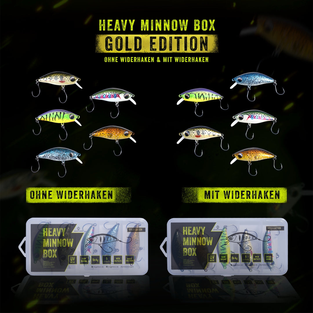Angelherz® Heavy Minnow Box – UV-aktive Forellenköder mit Rassel