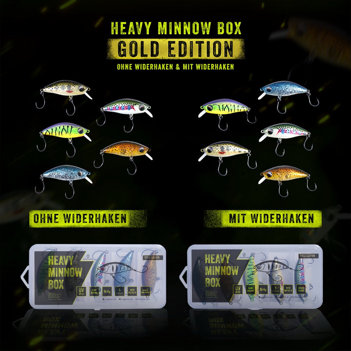 Angelherz® Heavy Minnow Box – UV-aktive Forellenköder mit Rassel