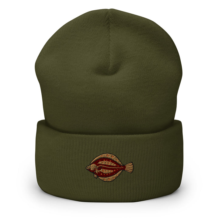 Umgeschlagene Beanie Scholle Stickerei