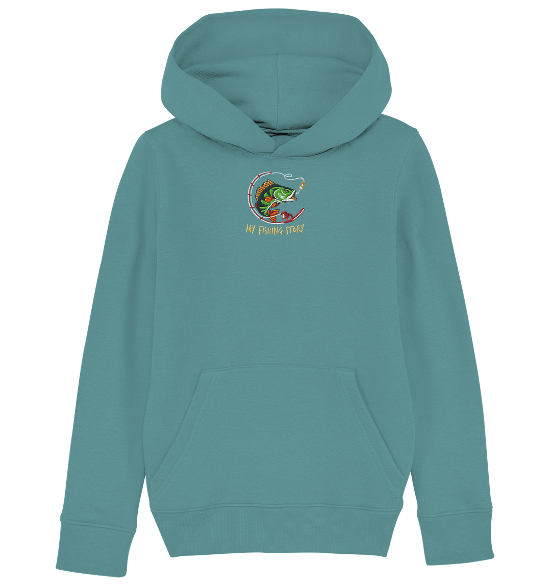 my fishing story - Kids Organic Hoodie (Stick)
