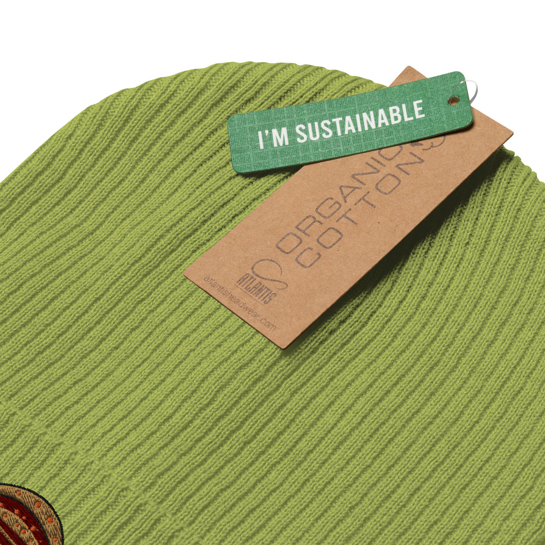 Gerippte Bio-Beanie Scholle Stickerei