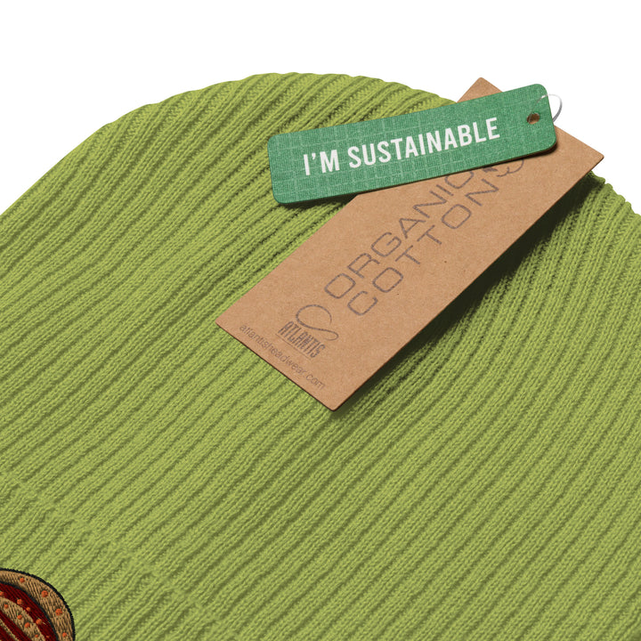 Gerippte Bio-Beanie Scholle Stickerei