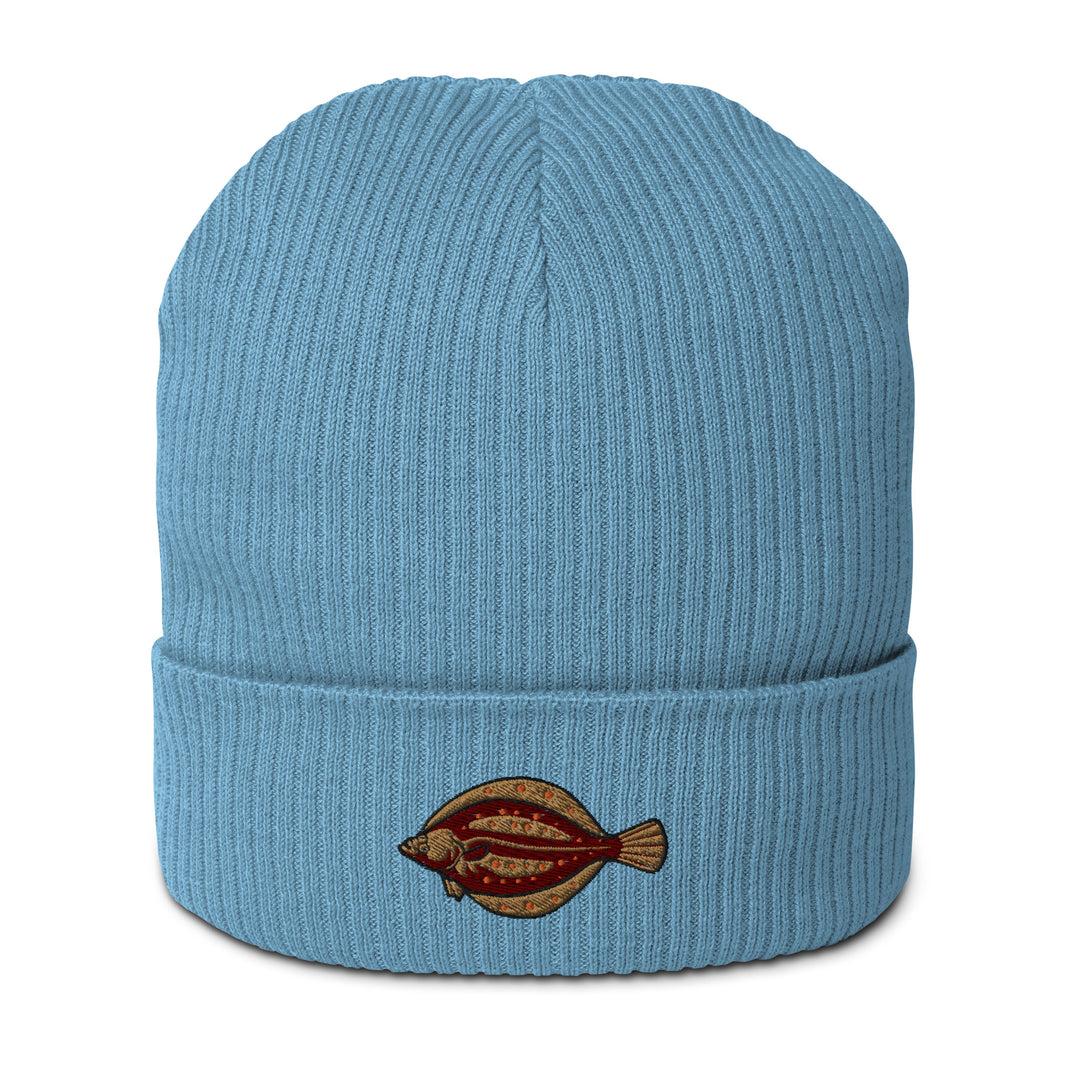Gerippte Bio-Beanie Scholle Stickerei