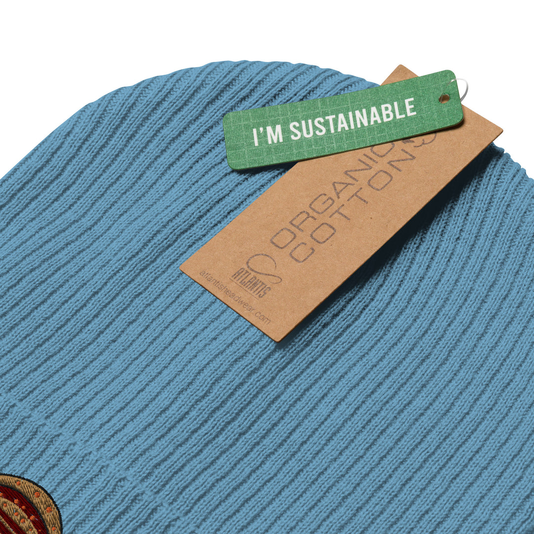 Gerippte Bio-Beanie Scholle Stickerei