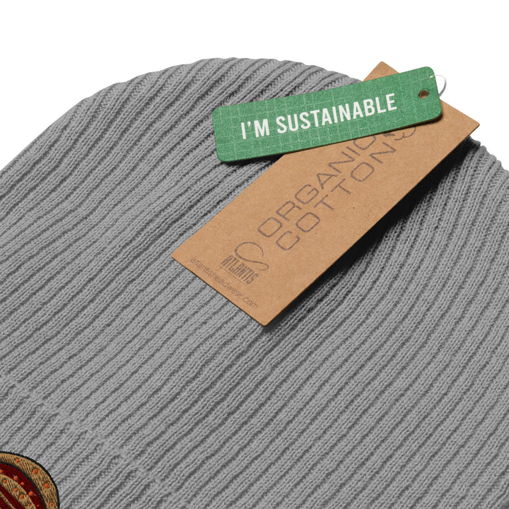 Gerippte Bio-Beanie Scholle Stickerei