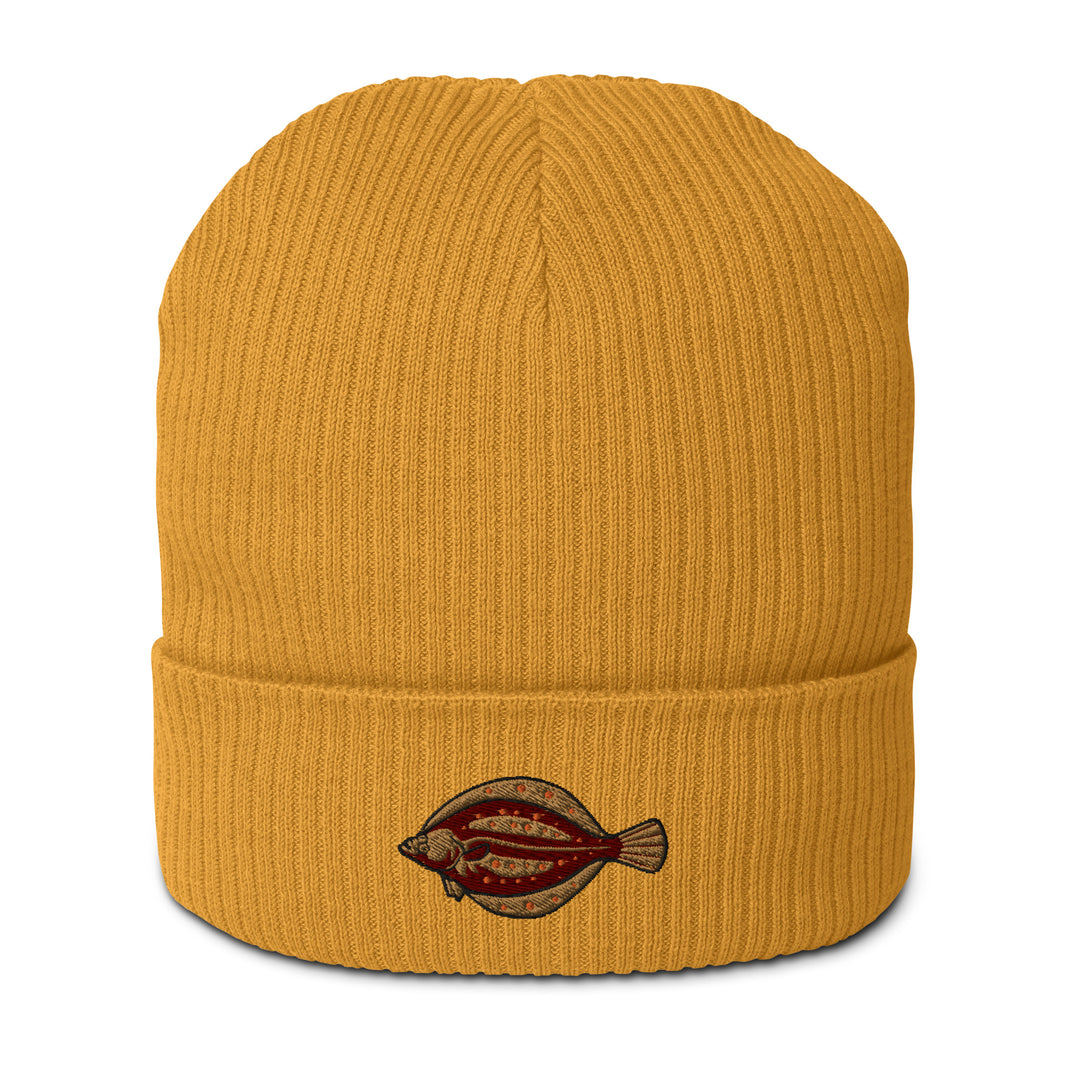 Gerippte Bio-Beanie Scholle Stickerei