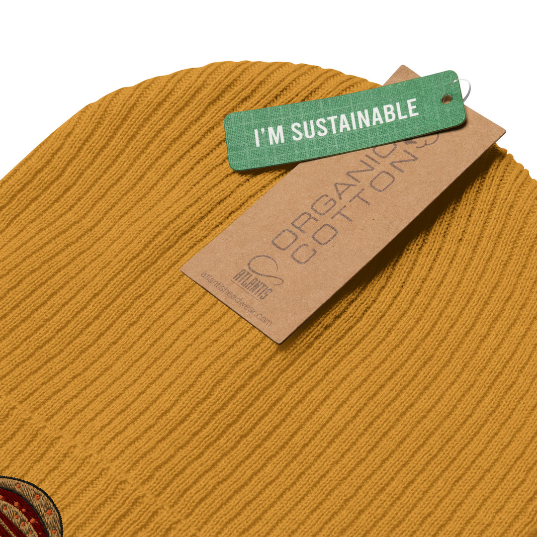 Gerippte Bio-Beanie Scholle Stickerei
