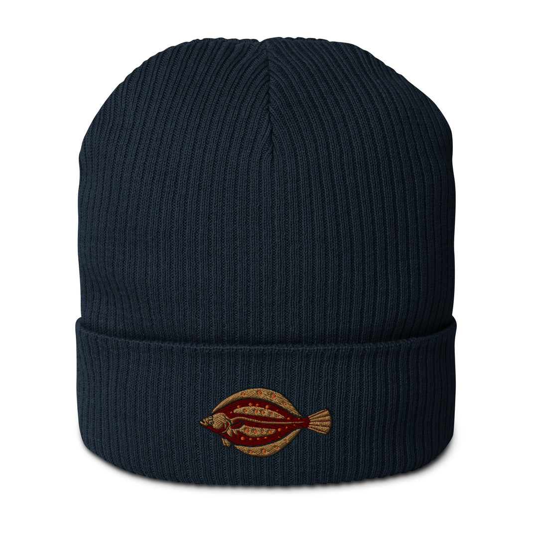 Gerippte Bio-Beanie Scholle Stickerei