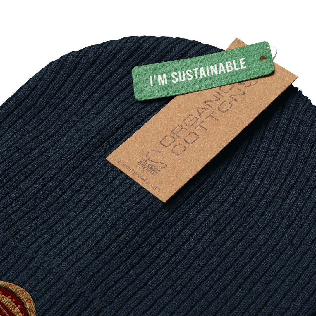Gerippte Bio-Beanie Scholle Stickerei