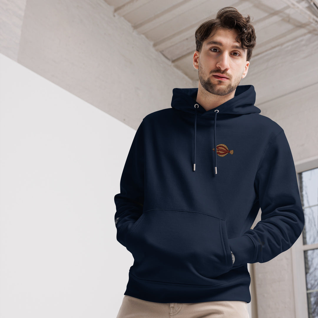 Umweltfreundlicher Unisex-Kapuzenpullover Scholle Stickerei